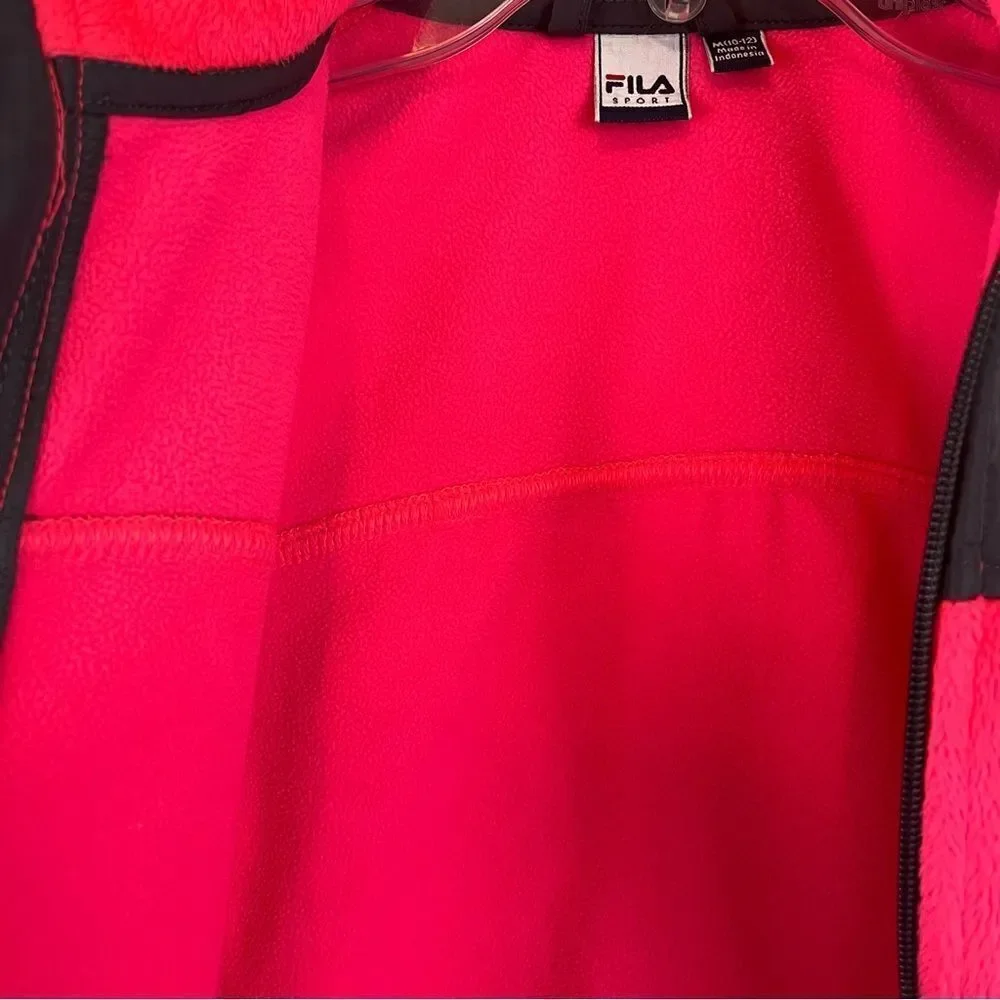 Fila Sport Girls Fleece Zip Up Track Jacket Hot Pink & Gray Medium (10-12)